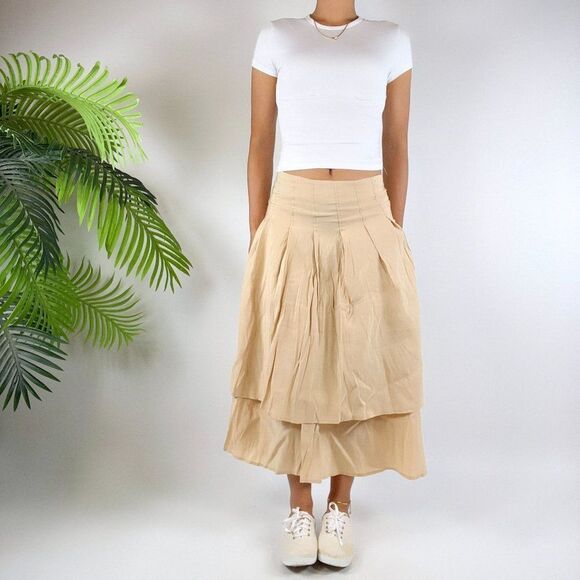 Vintage Dazy Beige Cottagecore Prairie Layered Peasant Fairycore Midi Skirt / L - Picture 1 of 7